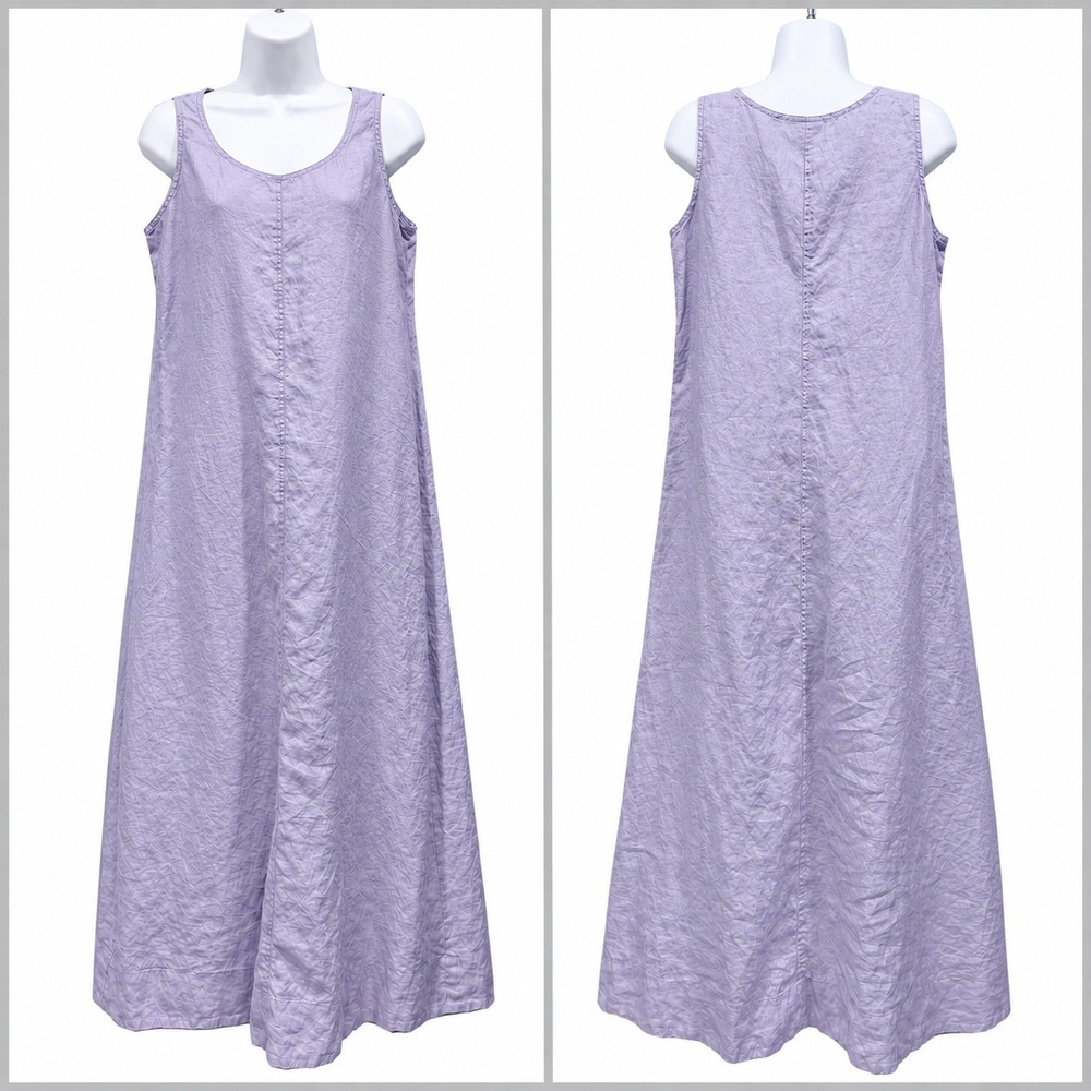 J.Jill 100% Linen Lavender Maxi Dress Coastal Sleeveless Scoop Neck A-line Sz S